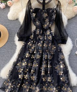 Black Tulle Sequins A-Line Dress